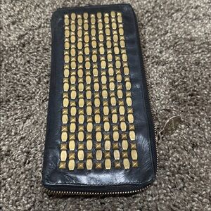 Calleen Cordero Black Leather Wallet-Clutch with Gold Studs